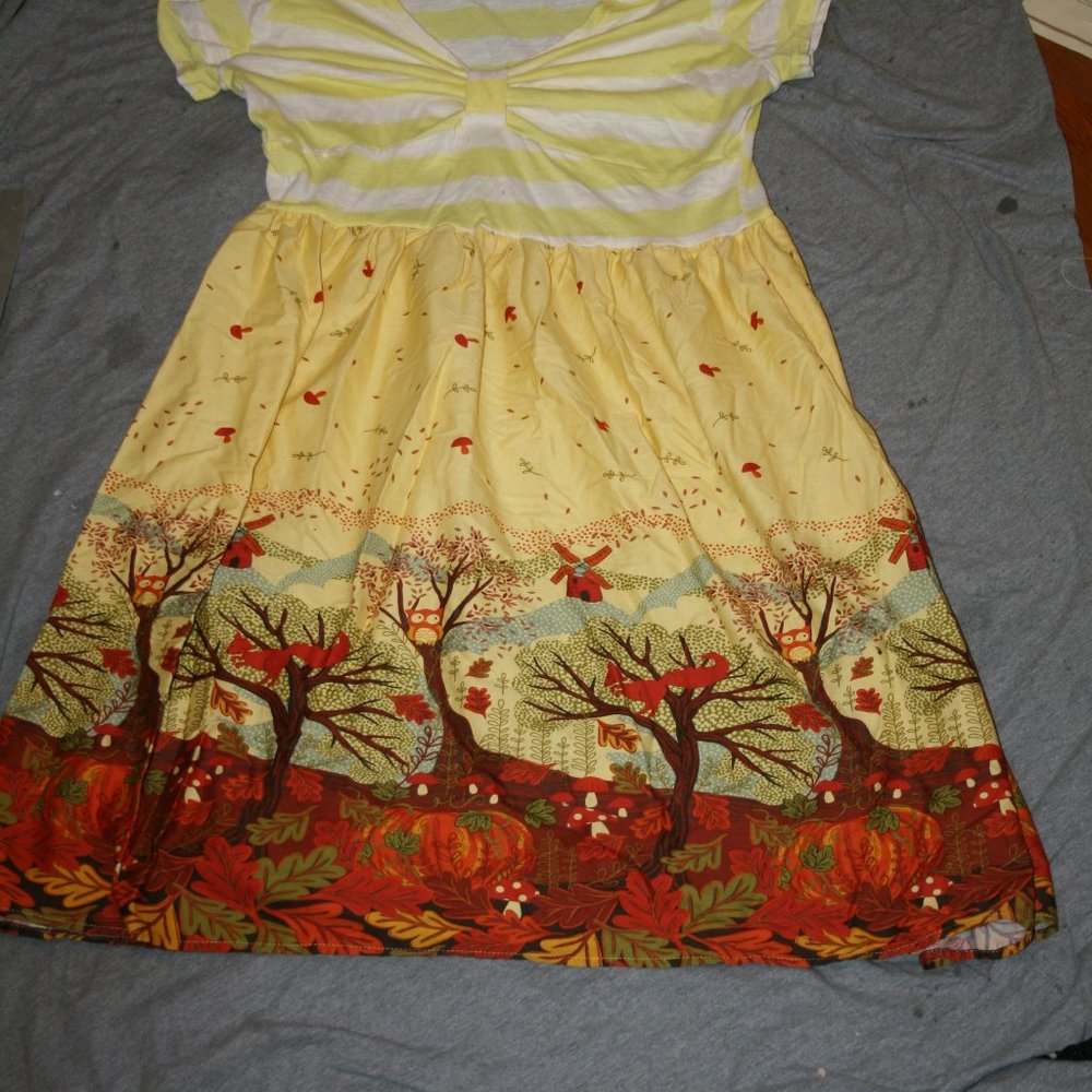 Cotton Linen Fall dress Owl Fox Size Large